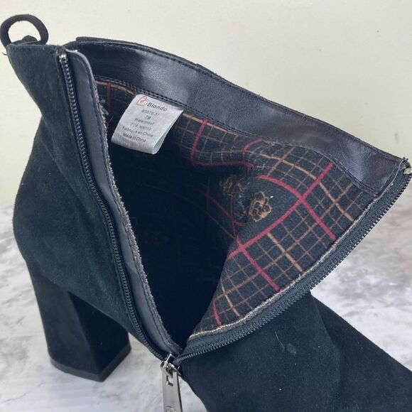 Blondo Tiana Black Leather Ankle Block Heel Ankle Zipper Zip Boots Booties - Picture 11 of 14